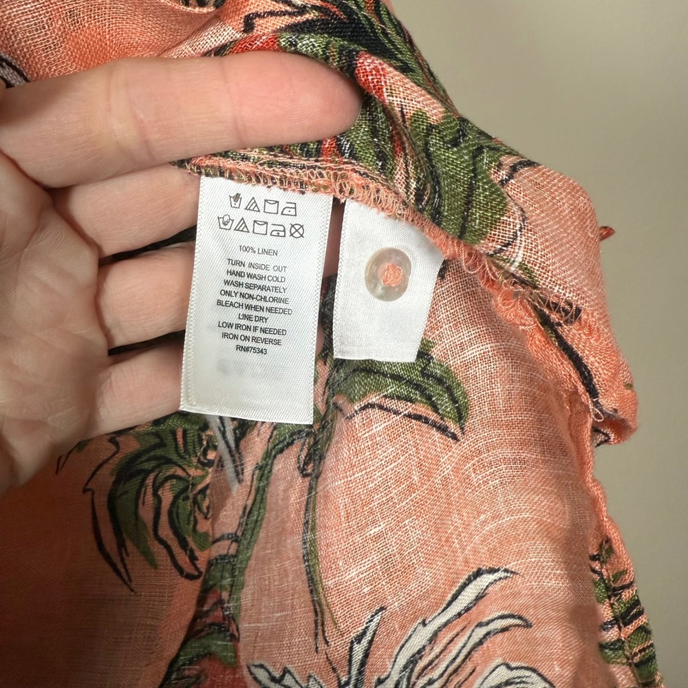 Nicole Miller European Grown Flax 100% Linen Palm Tree Button Down Blouse Large - Picture 6 of 13